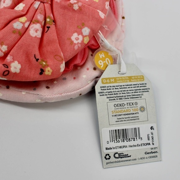 Gerber 5 Pack Baby Caps 0-6 Months in Pink Tones NEW - Picture 2 of 3